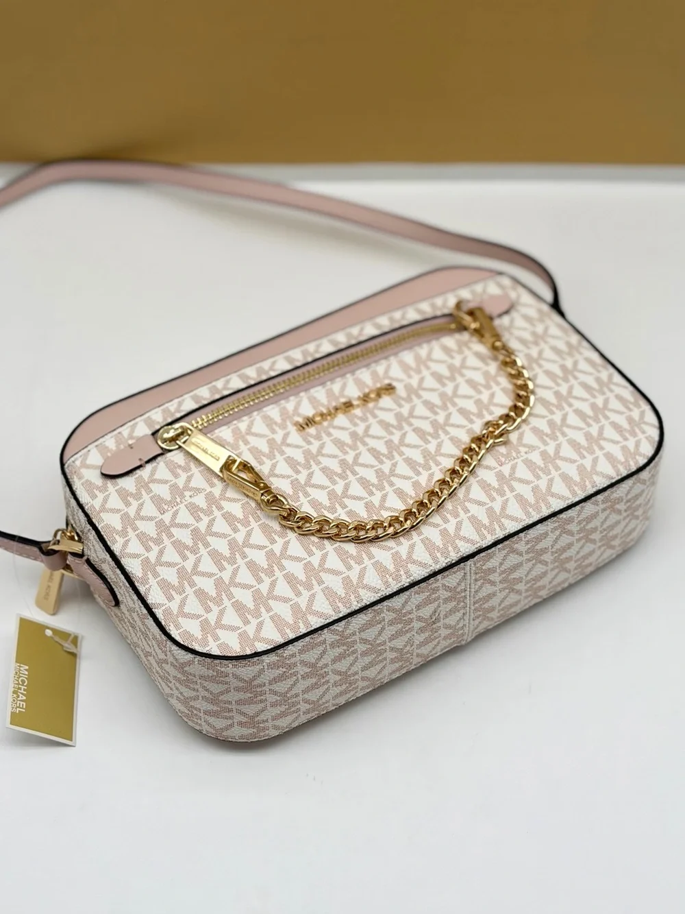 Michael Kors Jet Set Travel EW  Crossbody Bag Optic White Rose Gold